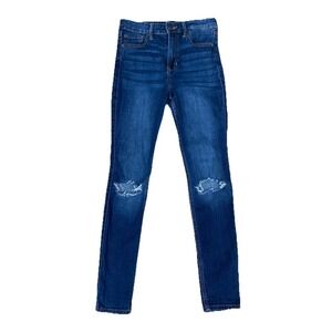 Hollister Kids High Rise Super Skinny Jeans Blue Ripped Knee Stretch Size 3S 26